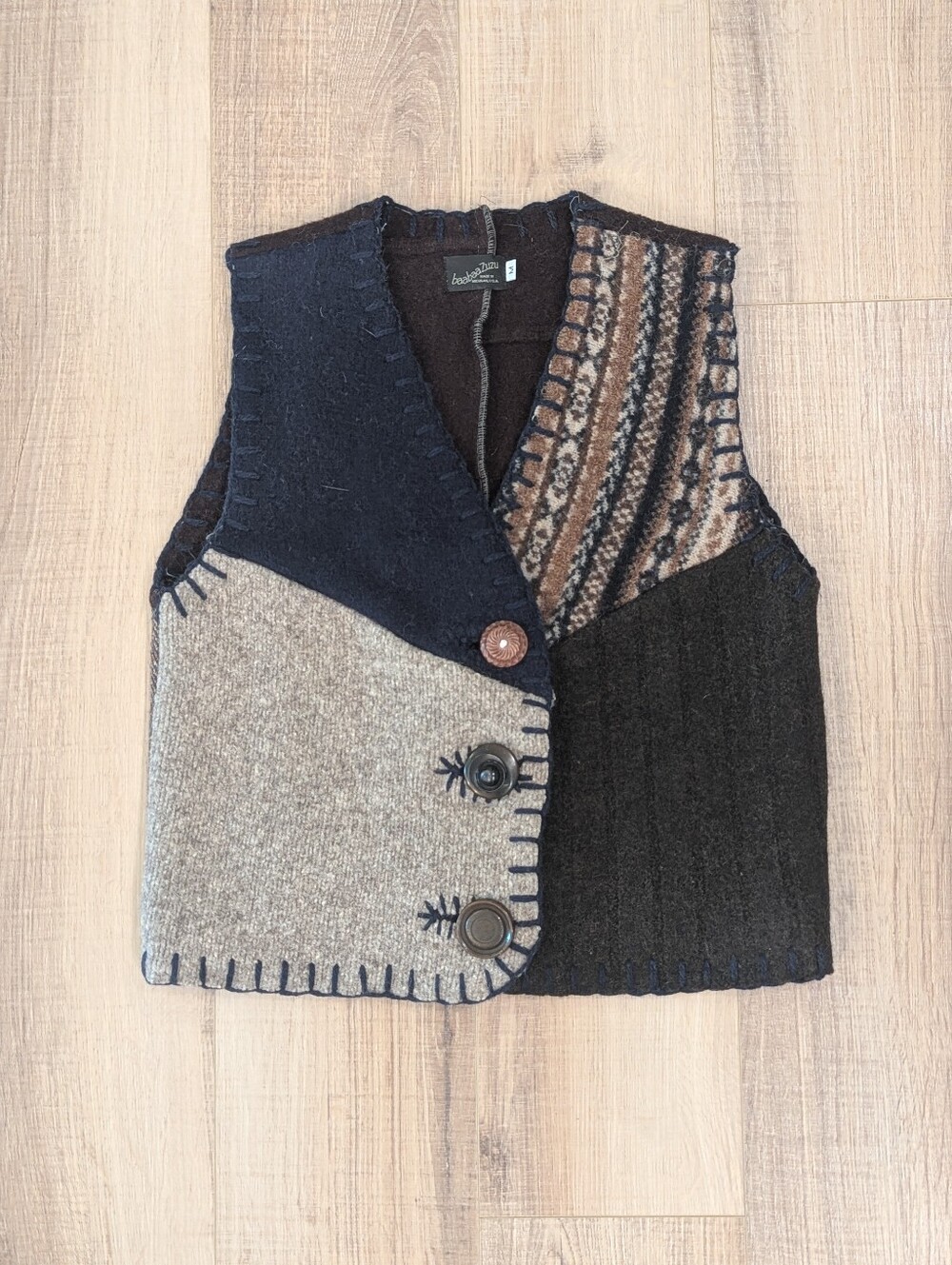 BaabaaZuZu Vintage Wool Patchwork Vest Womens M Made in USA Boho Artisan